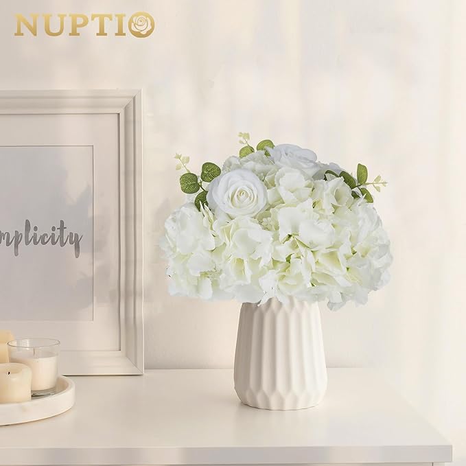NUPTIO Flower Ball Arrangement Bouquet: 2 Pcs 11.8 inch Diameter White Rose Fake Flowers Balls for Wedding Centerpiece Decorations Artificial Flower Centerpieces for Tables