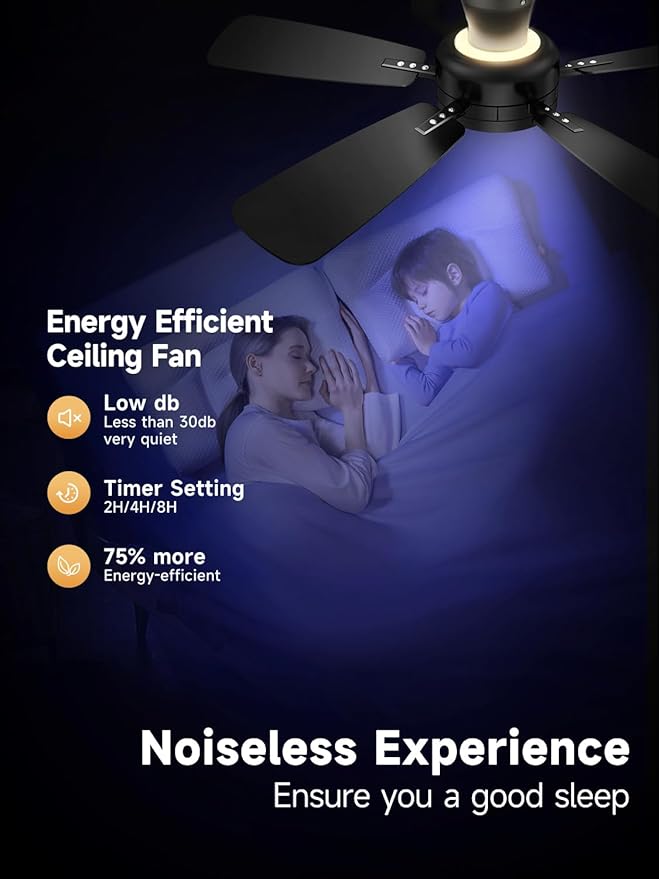 TALOYA Ceiling Fans with Lights and Remote, 46 Inch Low Profile Ceiling Fan with Light, Flush Mount, Reversible, 3CCT, Dimmable Black Modern Ceiling Fan for Bedroom, Living Room, Outdoor Patio