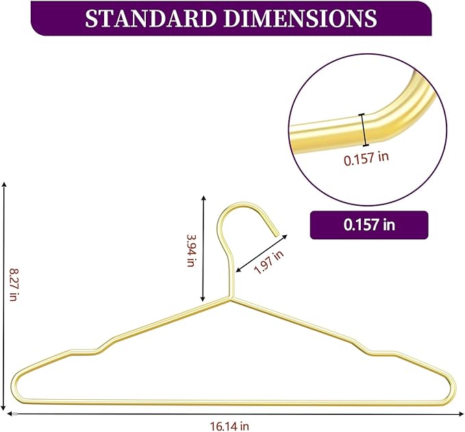 40Pack Gold Hangers + 5 Clothes Pins, Premium Glossy Gold Strong Metal Hangers, Upgraded Thickened Reinforced 50lbs Weight Capacity, Suitable for Heavy Coats, Jackets, Shirts, Dresses