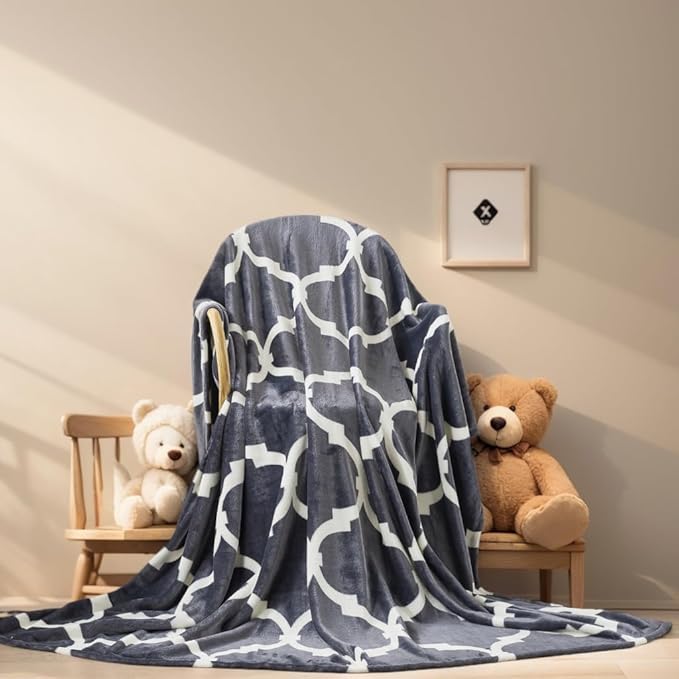 Richave Gray Pattern Twin Size Blanket,Premium Lightweight Anti-Static 66x90 Inches Throw Blankets for Twin/Twin XL Extra Long Bed,Couch, Sofa, Chair, Camping, Picnic,Grey and White