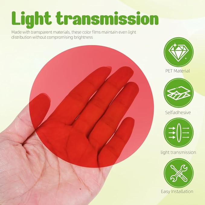 5pcs 10cm Dimming Diffuser Film Ambient Lighting Gel Warm Color Filters Round Light Diffuser Film Sheet for Led Ceiling Spotlight, Video Light, Red