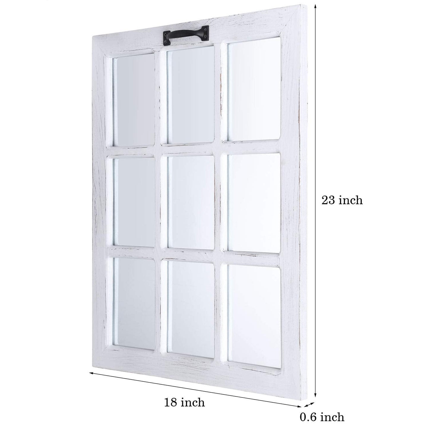 LOSOUR Decorative Wall Mirror-Distressed Wood Windowpane Mirror- Farmhouse Mirrors for Wall with Hanging Hardware for Bedroom Living Room Bathroom Kitchen (１, 18Wx23L)