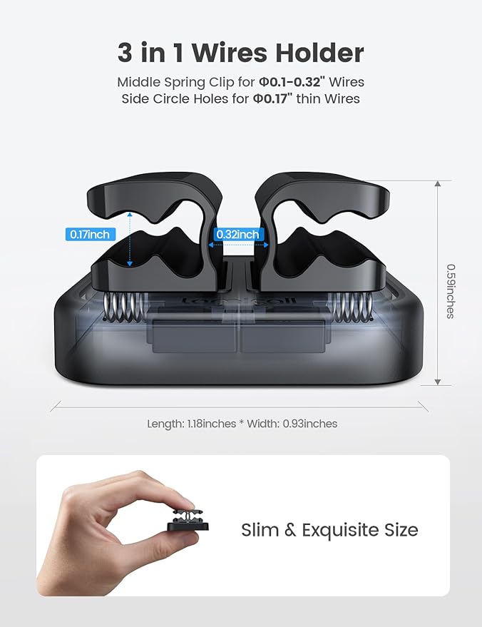 Lamicall 6Pack 3-in-1 Cord Spring Clip Holder - Small Clips for Desk Cable Organizer, Adhesive Adjustable Cable Holder for Charger Wire, USB Cord, Office, Car, Cord Management, Desk Accessories