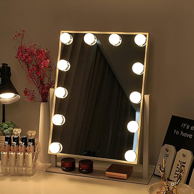 10 LED Mirror Light Bulbs, Three Color Temperature Dimmable Makeup Mirror Light Kit, USB Powered Beauty Tabletop Lamp with Touch Control, Adjustable Brightness for Vanity Dresser