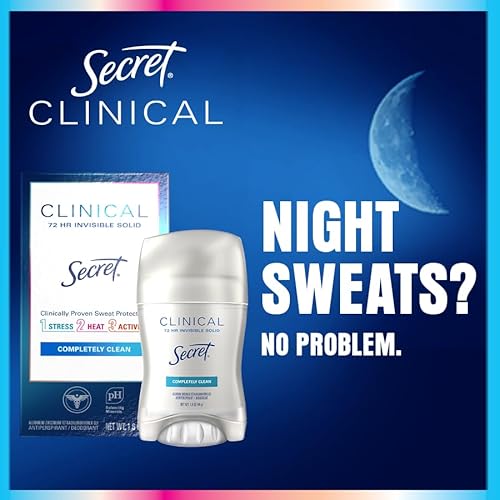 Secret Clinical Strength Antiperspirant Deodorant for Women, 3X Stress Protection, 72hr Sweat & Odor Protection, PH Balancing Minerals, Invisible Solid, Completely Clean Scent, 0.5 oz (Pack of 24)