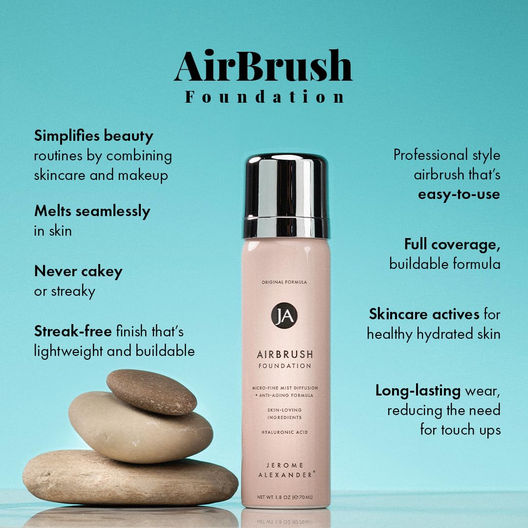 MagicMinerals AirBrush Foundation by Jerome Alexander – 2pc Set with Airbrush Foundation and Kabuki Brush - Spray Makeup with Anti-aging Ingredients for Smooth Radiant Skin - Dark Espresso