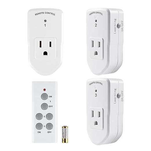 BN-LINK Wireless Remote Control Outlet Electrical Switch for Lights, Fans, Christmas Lights, Small Appliance, 100ft Long Range White (Learning Code, 3Rx-2Tx) 1200W/10A, ETL & FCC Certified