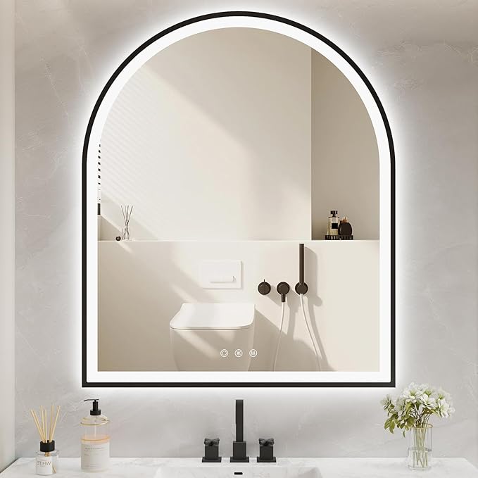 Arched LED Mirror for Bathroom 30"x36", Black LED Bathroom Mirror with Lights-Fogless, Dimmable, 3 Color Changing, Shatterproof, Touch Sensor