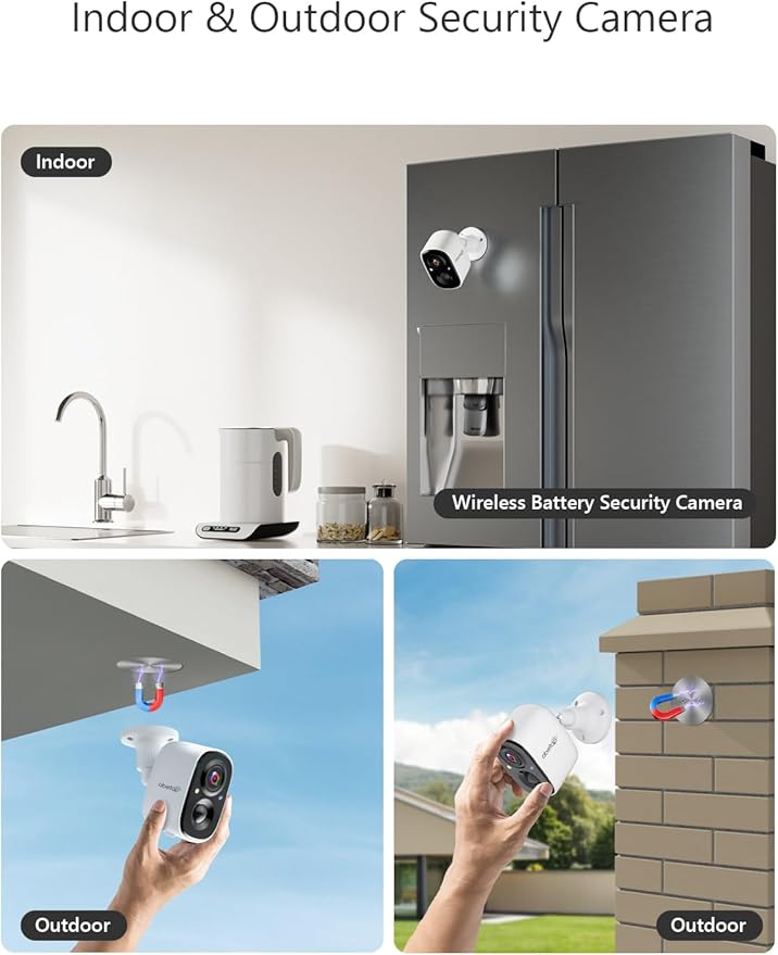 2K Wireless Security Cameras - Outdoor WiFi Security Cameras Color Night Vision, AI/PIR Detection, 2-Way Talk, Cloud/SD, Weatherproof, Battery Powered Outdoor Cameras (White-2)