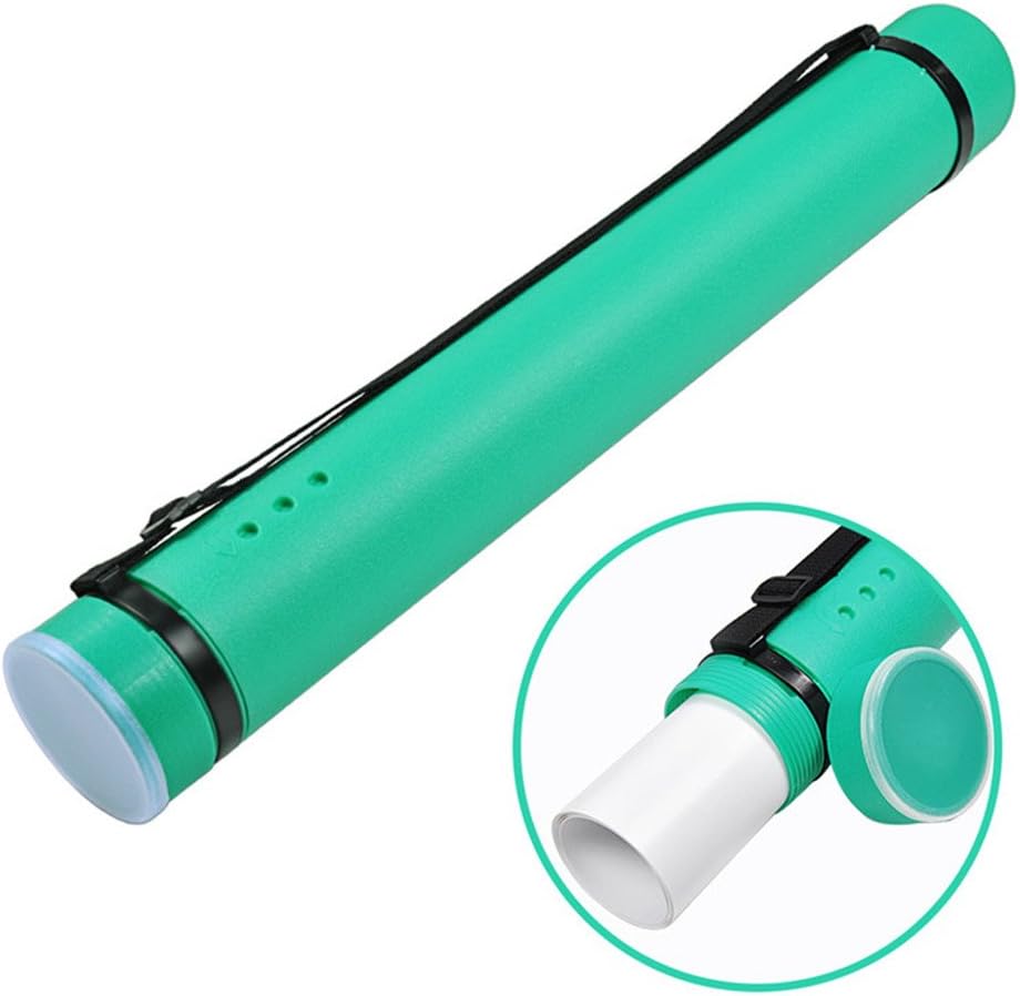 DEWEL Document Tube,Plastic Expanding Poster/Art/Document Storage Tube 24.5 to 40 inches Adjustable with Carrying Strap Waterproof and Light-Resistance Telescoping Carrying Case (Green-Large Size)