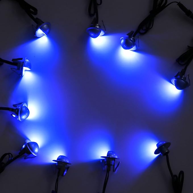 6 Pack LED Stair Lights Kit Low Voltage Waterproof IP65 Outdoor 1-2/5" Recessed Wood LED Deck Lighting Yard Garden Patio Step Landscape Pathway Decor Lamps, Blue