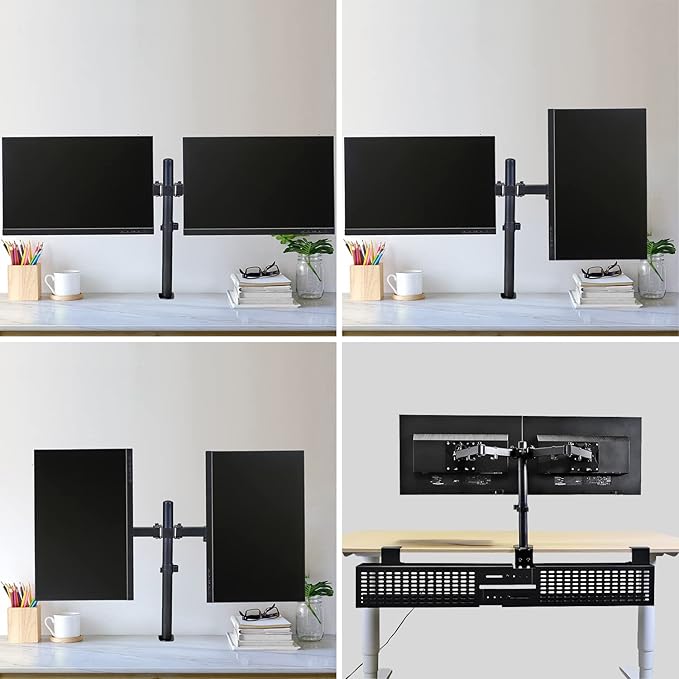 AEONS Dual Monitor Desk Mount Stand, Adjustable Dual Arm Mount fits up to 32 inch LCD Screen with VESA, Clamp and Cable Management, Black