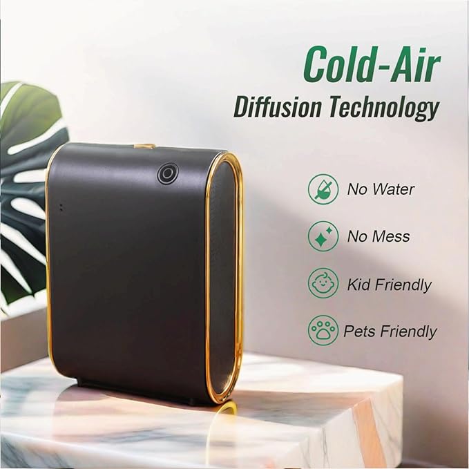 Smart Scent Air Machine for Home, Bluetooth Waterless Essential Oil Diffuser with Cold Air Tech 350ML, 1500 sq. ft Coverage Scent Diffuser for Large Room, Office, Spa, Black