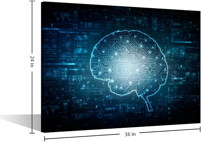TUMOVO AI Brain Canvas Paintings Artificial Intelligence Concept Bedroom Wall Art Networking Contemporary Home Decor Bathroom Decor Wall Art Ready to Hang for Living Room Office, 36x24in