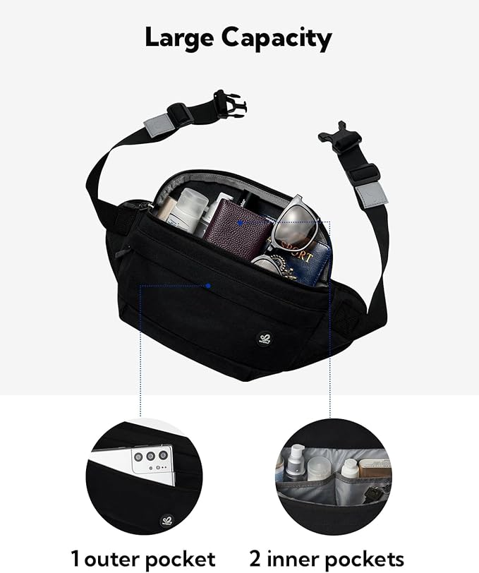 WATERFLY Fanny Pack for Men Women Water Resistant Large Hiking Waist Bag Pack Carrying All Phones for Running Walking Traveling