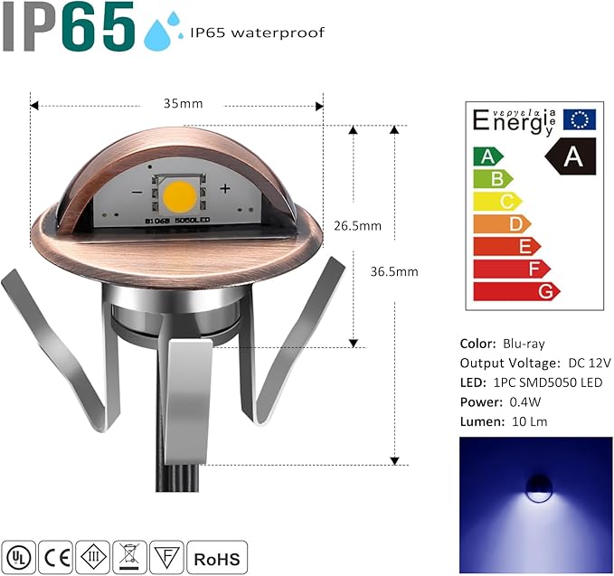 Recessed LED Deck Light Kit, 12V Low Voltage Waterproof IP65 In Ground Outdoor Landscape LED Lighting for Stair Patio Garden Floor Corner Sauna Room Bathroom(Blue,30pcs)