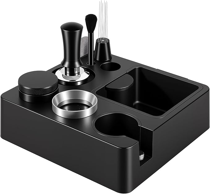 Reoszeank 51mm Espresso Accessories Kit, Espresso Knock Box and Tamping Station, Coffee Tamper, Distributor, WDT Distribution Tool, Dosing Funnel and Puck Screen Set Fits Delonghi 51 mm Portafilter