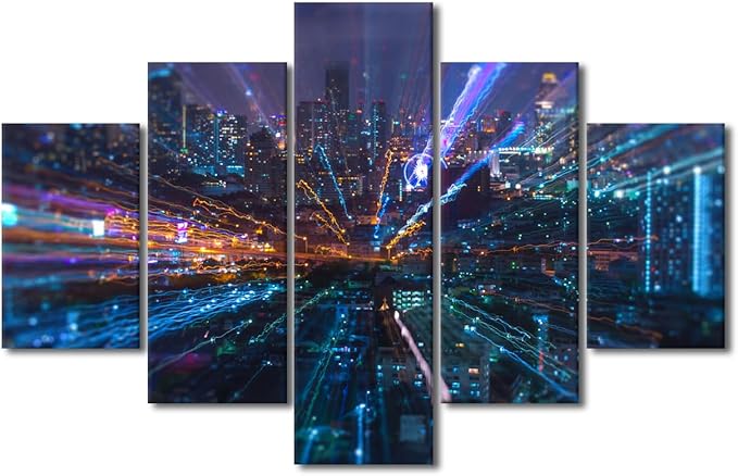 Native Americans Canvas Decorate 5 Panel Smart City Poster Modern Communication Picture Printing Decoration Office and Meeting Room Wall Decor Communication Workers Bedroom Wall Art 60x40 Inch
