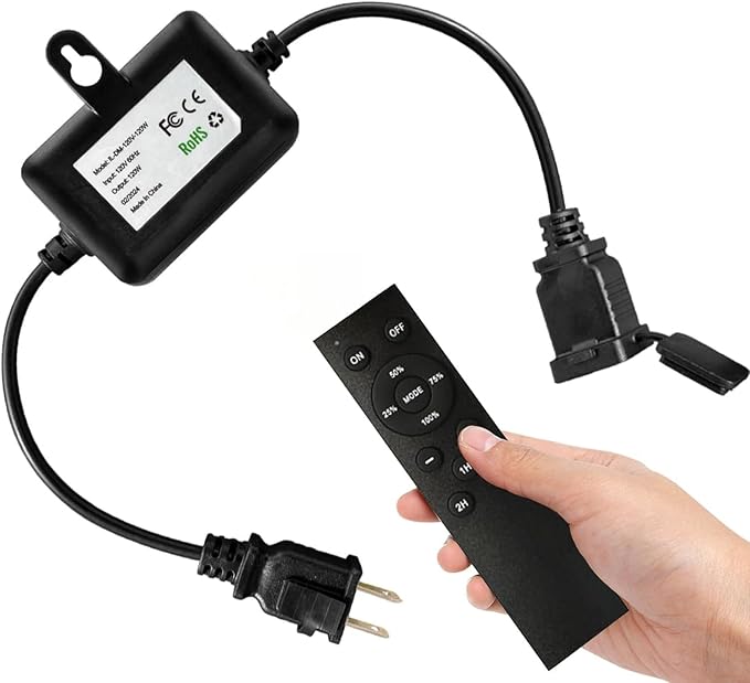 120W(Max) Remote Dimmer Timer Function Plug in for All Outdoor String Lights, Patio Lights, Led Lamp, Lamp in 100FT Remote Control Distance
