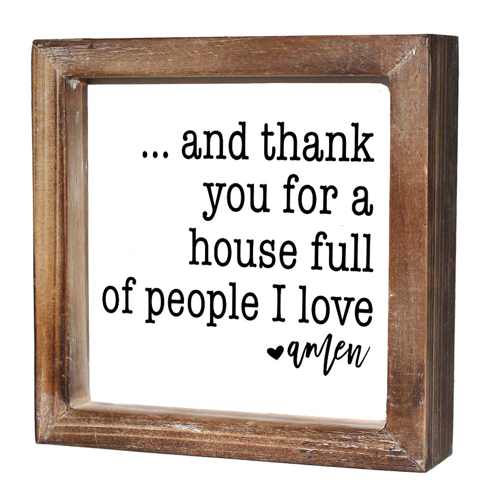 MACVAD Rustic Torched Wood Small Box Sign for Home Decor,Freestanding Thank You Sign for Kitchen,Square Wood Block Sign Table Decor,6" x 6"" x 1.57"""