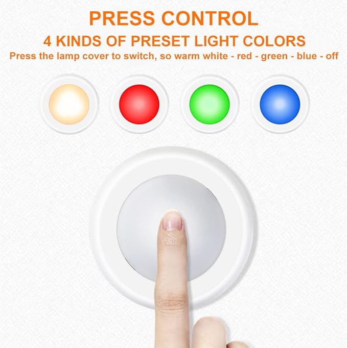 LED Puck Lights with Wireless Remote, 13 Colors RGB Dimmable Under Cabinet, Battery Powered Color Changing, Party Atmosphere for Kitchen Closet Counter, 6 Pack
