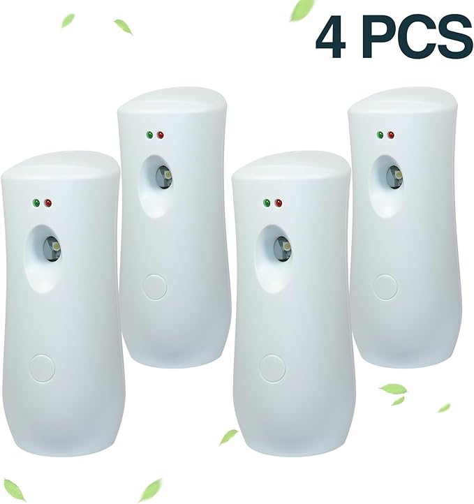 (4-Pack) Automatic Fragrance Dispenser,Automatic Air Freshener Spray Dispenser,Free Standing or Wall Mounted for Home, Indoor, Bathrooms, Offices, Hotels and Commercial Places (White)