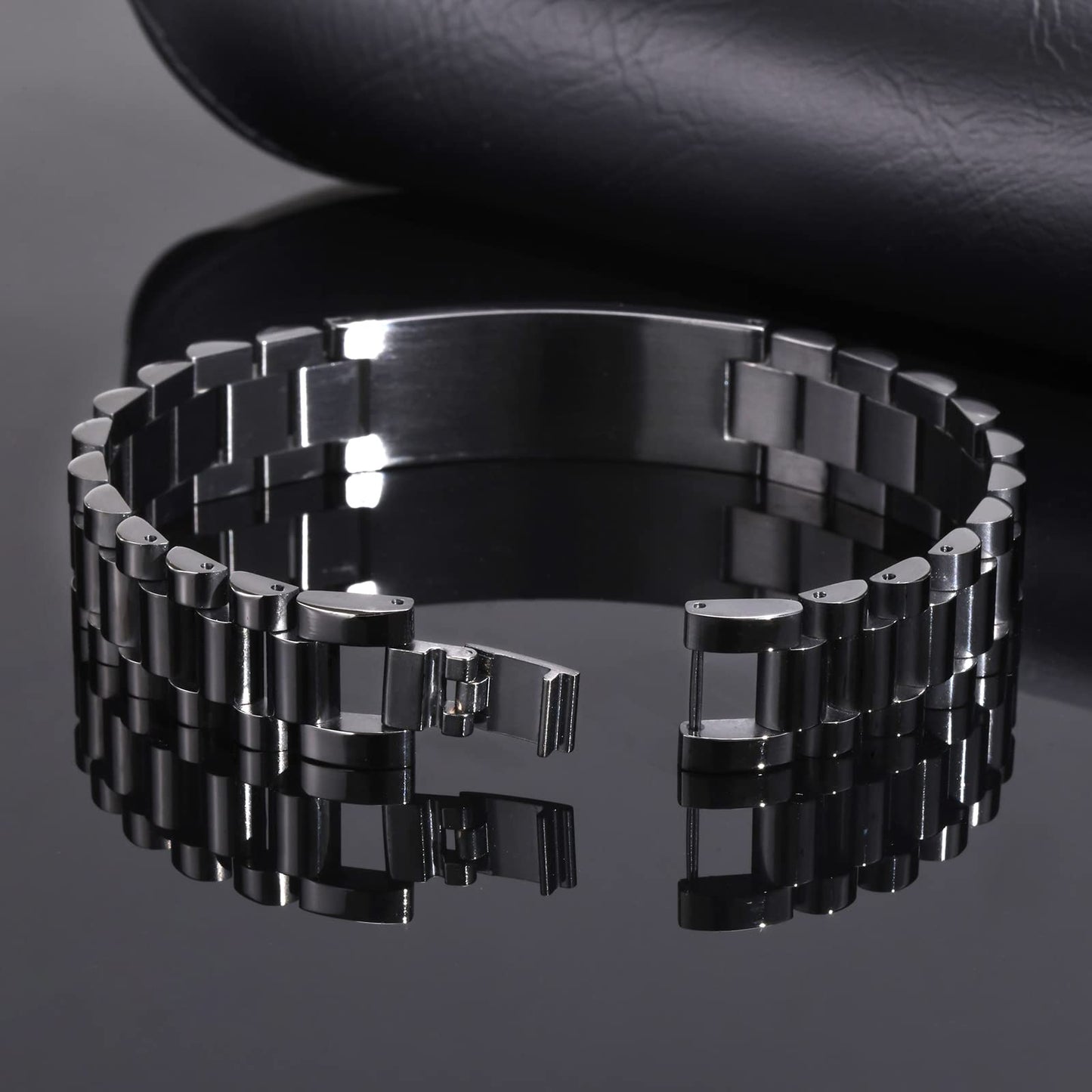 MEALGUET Stainless Steel to My Son Love Dad and Mom Courage Inspirational Wristband Link Bracelets, Graduation Birthday Gifts to Son