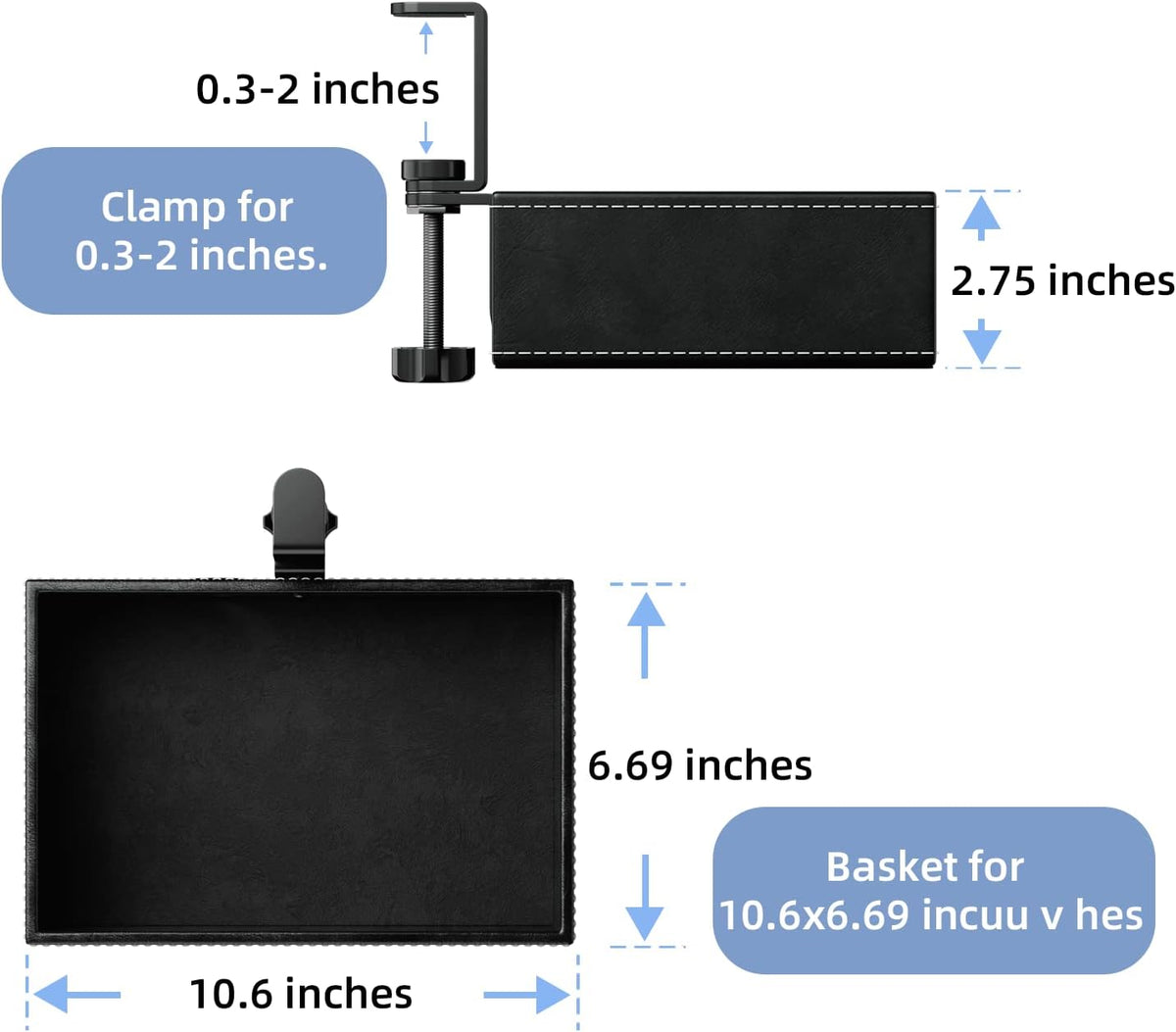 PU Leather Under Desk Organizer with 360° Rotating Clamp – for Computer Accessories, Stationery, Remote Control & Phone Storage, Black
