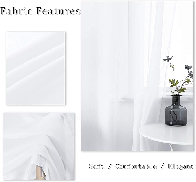 DUALIFE White Sheer Curtains 96 Inches Long Set 2 Panels Grommet Semi Transparent Drape Tulle Gauze Voile Window Sheer Curtains for Bedroom Living Room Dining Wide 52 Length Solid Color