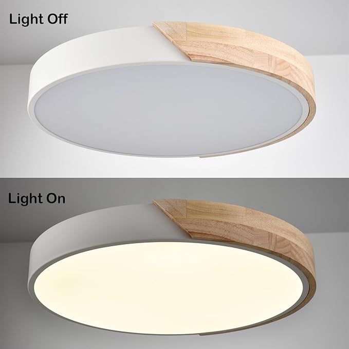Minimalist LED Flush Mount Ceiling Light 16-Inch 30W 4000K White Wood Ceiling Light Fixture Low Profile Flush Mount Lighting for Bedroom Hallway Kids Room Lobby Living Room