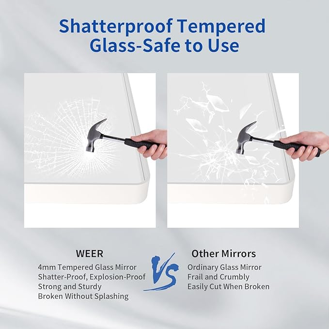 WEER White Bathroom Mirror 60X28 Inch, Rounded Rectangle White Metal Frame Mirror, Matte White Bathroom Vanity Mirror with Tempered Glass, Anti-Rust, Hangs Horizontally or Vertically