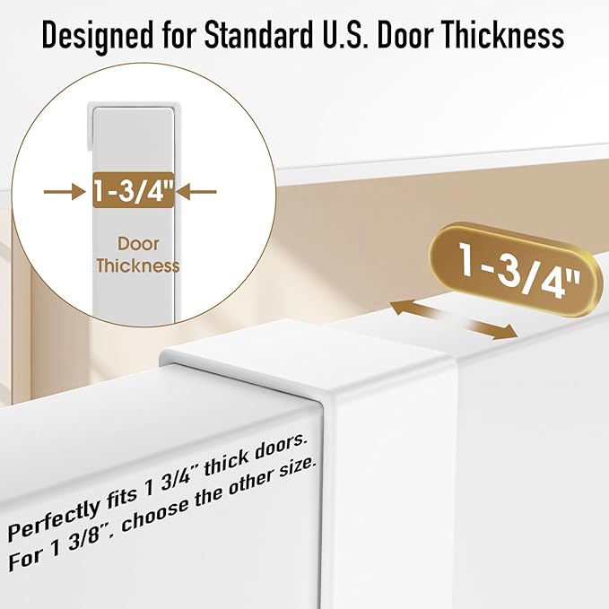 KitchLife Over The Door Hooks Hanger with 7 inches Extended Arms, Fit for 1-3/4" Doors, J18U, Thickened Bathroom Towel Rack Organization, 1 Pack Double-Hook, Glossy White