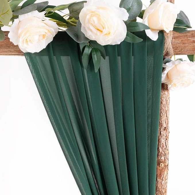 Socomi Wedding Arch Draping Fabric 2 Panels 29" x 19Ft Emerald Green Sheer Chiffon Curtain Drapes 6 Yards for Wedding Ceremony Birthday Party Decoration