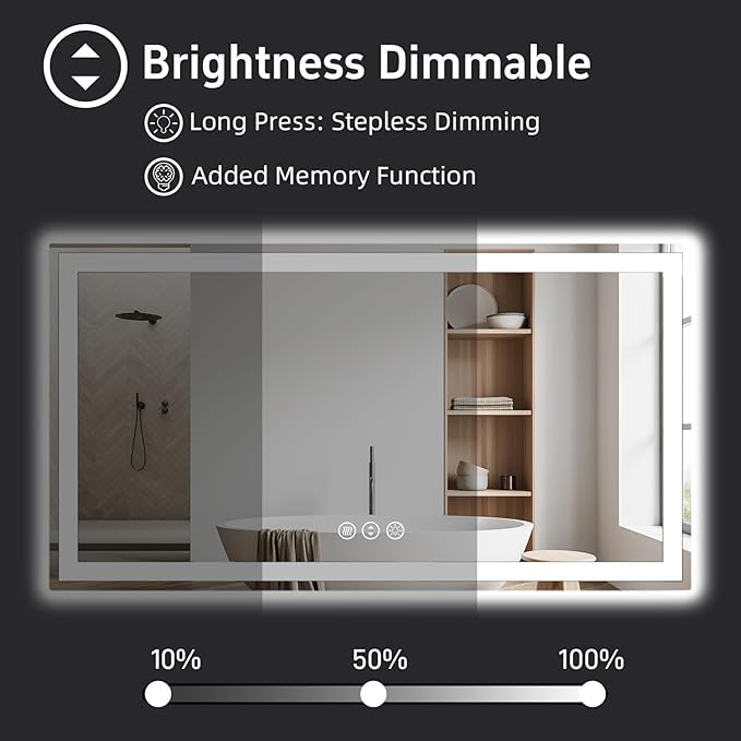 60"x 36" LED Bathroom Mirror, Double Lighting Sources Dimmable, Backlit + Front Lit, Anti-Fog, Stepless Dimmable, Lighted Bathroom Vanity Mirror for Wall Tempered Glass (Horizontal/Vertical)