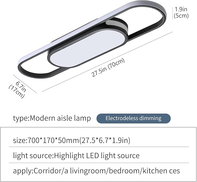 Tioolo Modern LED Linear Ceiling Lights Dimmable LED Ceiling Lamp with Remote Control 2.3ft Acrylic Flush Mount Ceiling Lighting Fixtures for Living Room Kitchen Dining Room (40W/3000-6500K/Black)