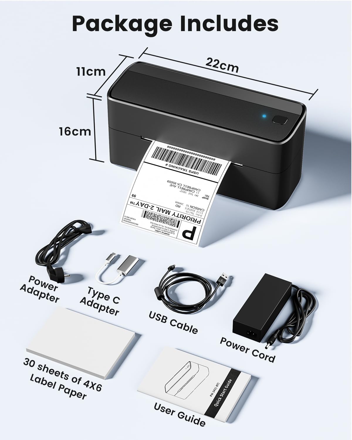 Phomemo Shipping Label Printer, 241BT 4X6 Wireless Thermal Label Printer for Small Business, Labels Printers for Shipping Package, Compatible with iPhone, Android, Amazon, Shopify, UPS, Black