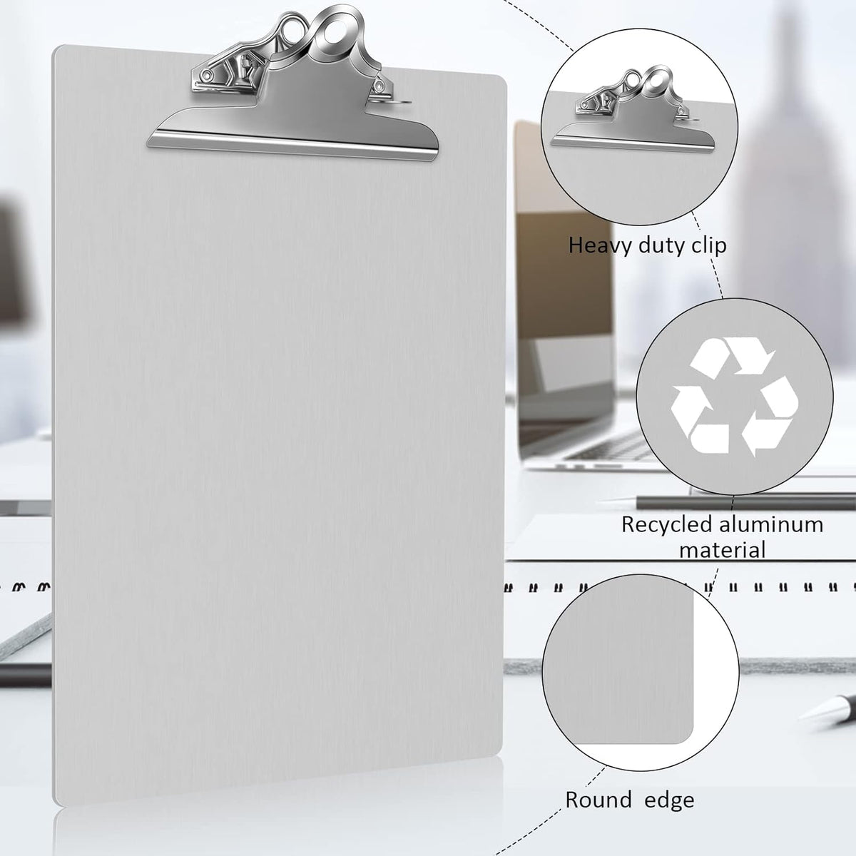 4 Pcs Metal Clipboard Heavy Duty Aluminum Clipboards 12 x 9 Inch Metal Clip Board with Low Profile Clip A4 Letter Size Document Holder for Office School Medical Jobsite Laboratory