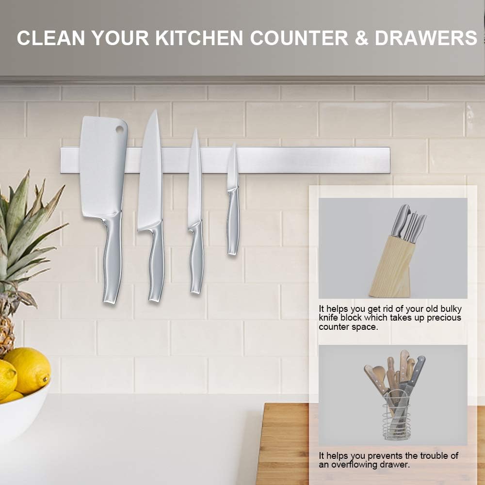Ninonly 16 Inch Magnetic Knife Strip, Premium Stainless Steel Wall Mounted Kitchen Knives Bar,Space-Saving Powerful No Drilling Magnetic Knife Rack for Home Kitchen Utensil Holder & Tool Holder