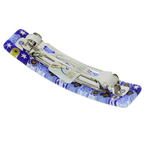GlassOfVenice Murano Glass Millefiori Hair Clip - Blue Flowers