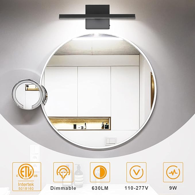 NIORSUN 15.7 inch Black Bathroom Vanity Light,12W 5CCT Dimmable LED Bathroom Lighting Fixtures Over Mirror, Modern Vanity Lights for Bathrooms Restroom Mirror- ETL Certified