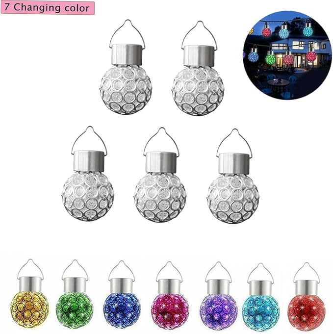 Mipcase 5pcs Solar Powered Lanterns Outdoor Decorative Hanging Lights Hanging Lamp Led Solar Garden Light Amorphous Silicon Panel