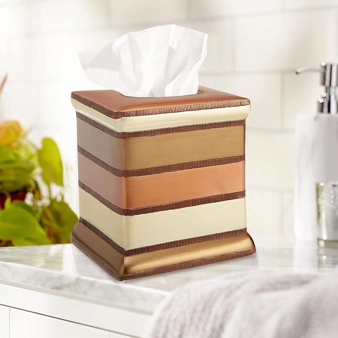 Zahari Home 2pc Contempo Luxury Bath Accessories Set Waste Basket & Tissue Box Modern Classic Contemporary Decorative Beautiful Designs Stylish Bathroom Accessories Set