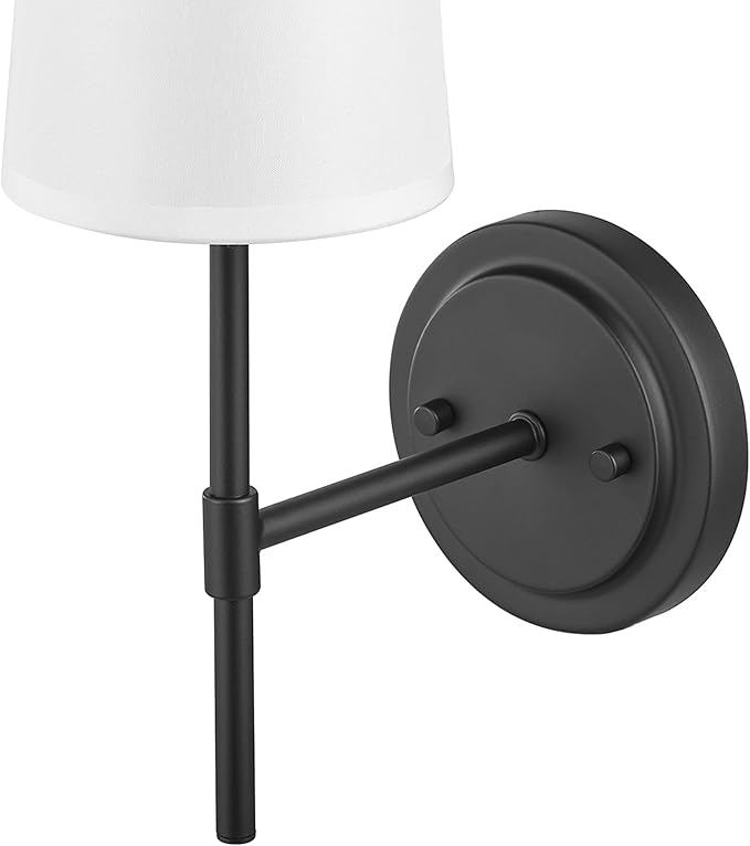Globe Electric 51859 1-Light Wall Sconce, Matte Black, White Fabric Shade, Wall Lighting, Wall Lamp Dimmable, Wall Lights for Bedroom, Kitchen Sconces Wall Lighting, Home Décor, Bulb Not Included