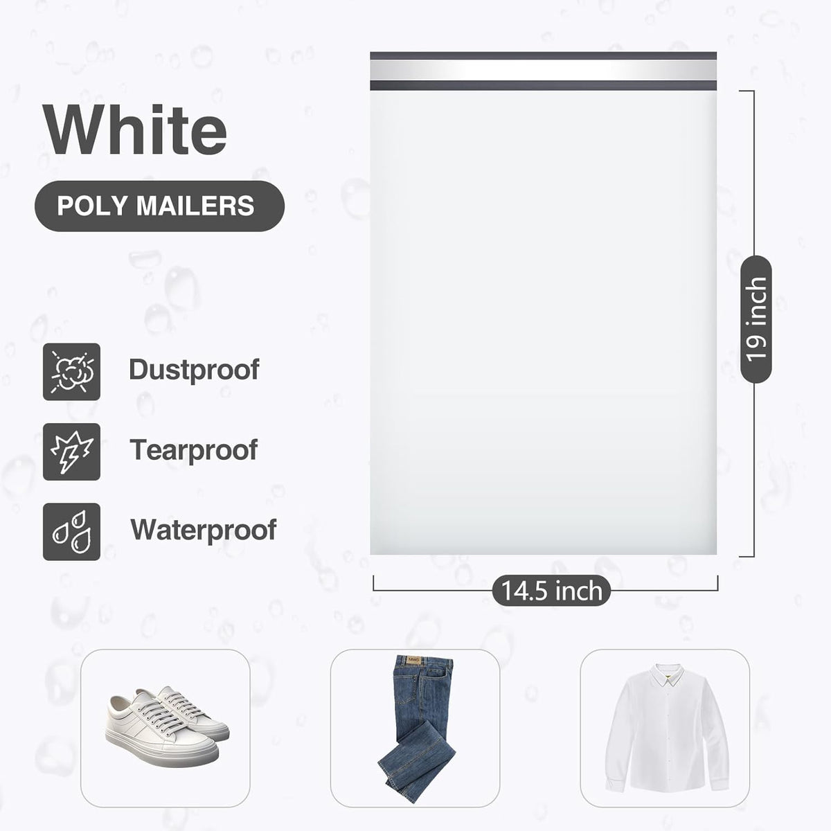 UCGOU Poly Mailers 14.5x19 Inch White 100 Pack Large Shipping Bags #7 Strong Thick Mailing Envelopes Self Sealing Adhesive Waterproof and Tear Proof Boutique Packaging Postal for Clothing