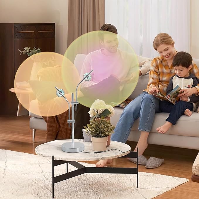 Projector Mood Lamp,Bedside Table Lamps for Bedroom Living Room,Ambient Lighting,Projector Desk Light,RGB Colored Desklamp Home Office Decor Table Top Bedroom,Chrome,Silver,6W,3000K,Aura Halo Lamp
