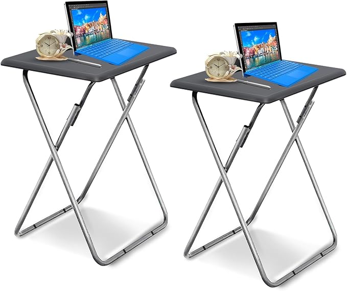 Garden 4 you Folding TV Tray Table TV Dinner Trays Tables for Eating,Stable Tv Trays Table 25In, Folding Tray Side Table, Foldable Snack Tables for Bed & Sofa, 15 x 18.9 x 26 in (Grey,2PC)