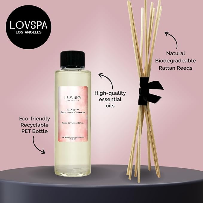 LOVSPA Clarity Spicy Apple Diffuser Oil - Fall Essential Oils for Diffuser Refill & Air Freshener Room Spray - Long-Lasting & Natural Home Fragrance, Scented Oil for Diffusers, USA Made, 4oz