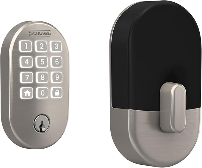 Schlage Arrive WiFi Deadbolt Smart Lock, Keyless Entry Door Lock with Remsen Trim, Satin Nickel, Compatible with Alexa and Google, BE459WB RMN 619