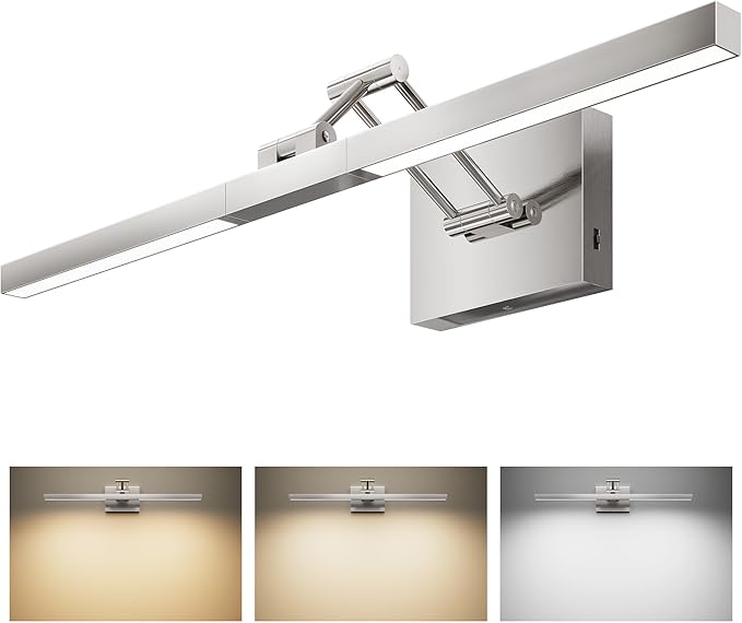 VONLUCE 24" LED Bathroom Vanity Light, 3CCT Modern LED Vanity Lights with 360° Rotatable Head & Swing Arm, 10.3W Bathroom Light Fixture Over Mirror, LED Lights for Bathroom Bedroom, Brushed Nickel