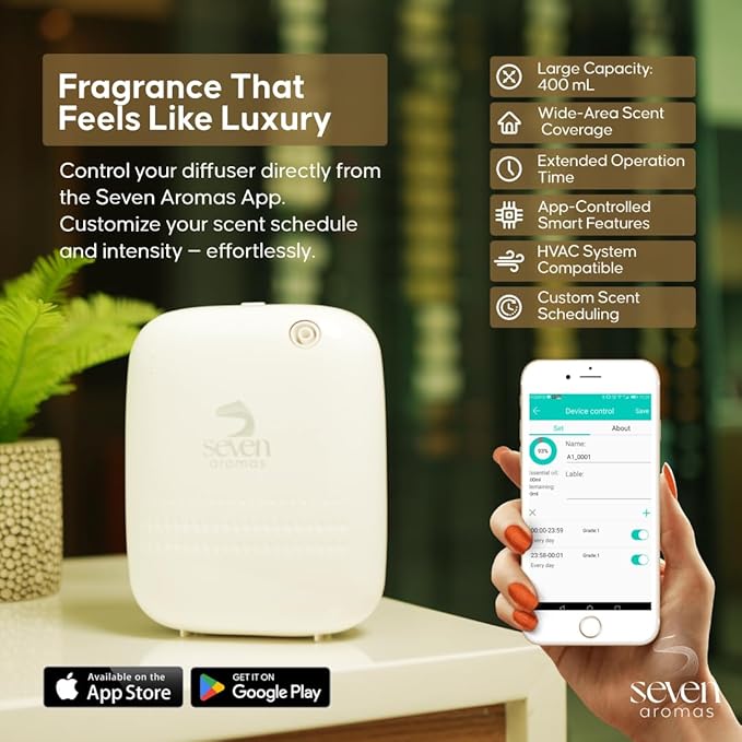 SEVENAROMAS Scent Diffuser SV720 - Bluetooth app, Air Machine for Home & Commercial Use, Covers 2000 sq. ft., Portable Large Room Waterless Diffusers (White)